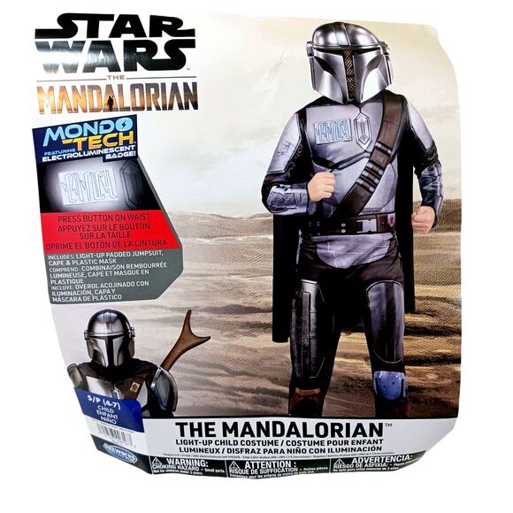 Star Wars MANDALORIAN 3pc Costume Child 8-10 Padded Bodysuit Helmet Halloween - Picture 8 of 11